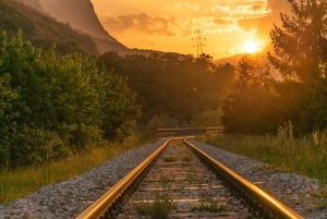 Railway track at sunrise