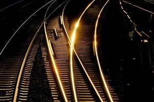 Railway tracks reflecting light