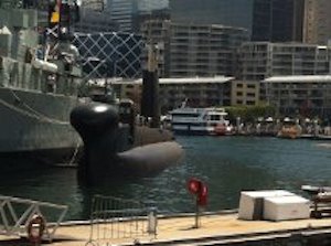 Images shows HMAS Onslow in the dock at the Darling Harbour Maritime Museum in Sydney Australia