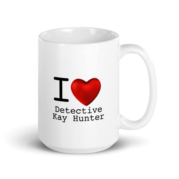 Image shows coffee mug with a big red heart and the text I (heart) Kay Hunter