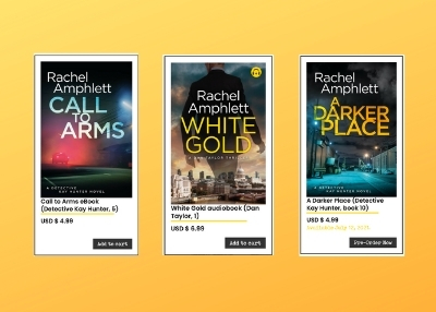 Image shows a selection of eBooks and audiobooks available from Rachel Amphlett's website shop