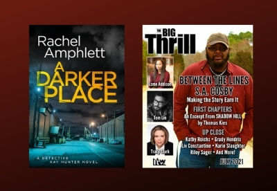 Image shows the cover of A Darker Place beside the July 2021 edition of The Big Thrill magazine