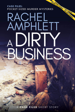 Cover for A Dirty Business showing a dirty concrete floor and a wooden broom catching the light