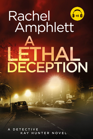 Cover for A Lethal Deception showing a misty UK residential street and an audiobook sticker