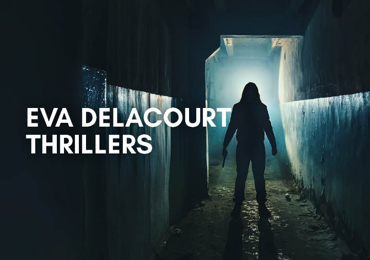 Category badge for Eva Delacourt thrillers shows a woman silhouetted in a tunnel