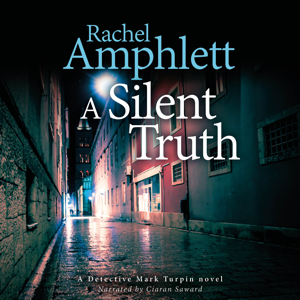 Audiobook cover shows a narrow English cobblestoned alleyway in the rain at night