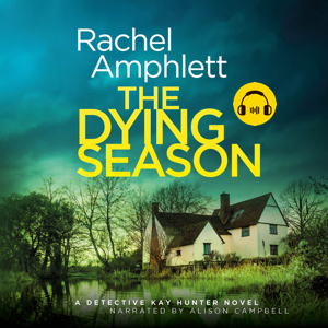The Dying Season audiobook cover with a yellow sticker showing headphones